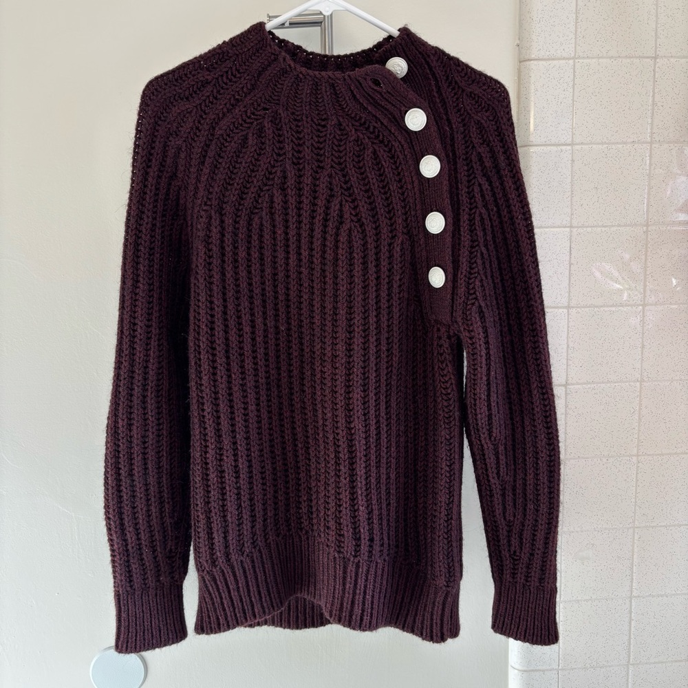 Zadig & Voltaire White Buttons Ribbed Sweater Coleen Maroon XS Fits like Medium - Picture 5 of 11
